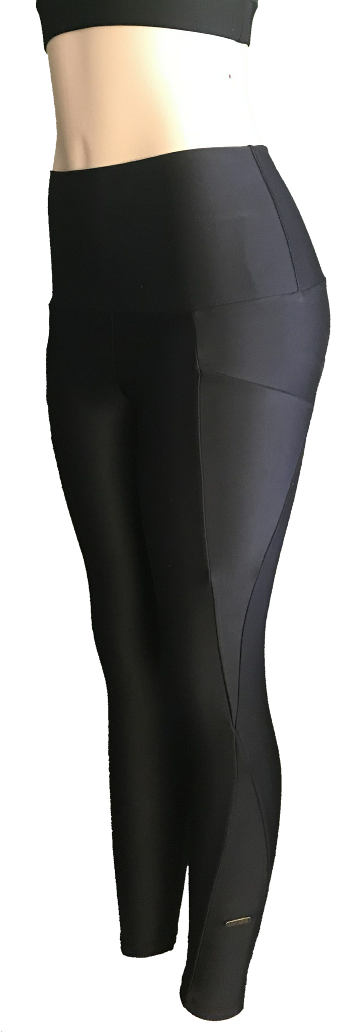 High Waist, Italian Black, Panelled Leggings / Yoga Pants (with a pocket)