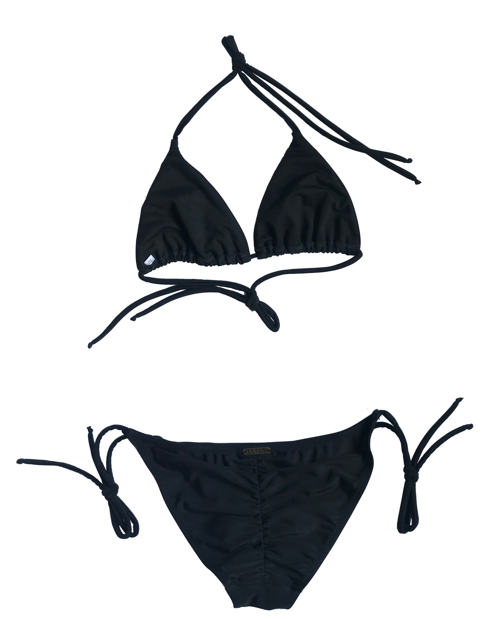LLYLA Black String Bikini Set - Halterneck triangle bra with
