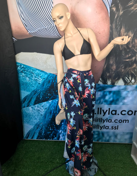 Wrap-Around Beach Pants - Floral on White