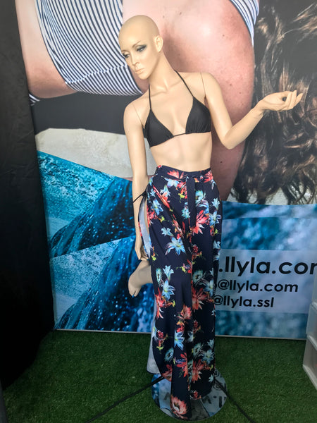 Wrap-Around Beach Pants - Floral on White