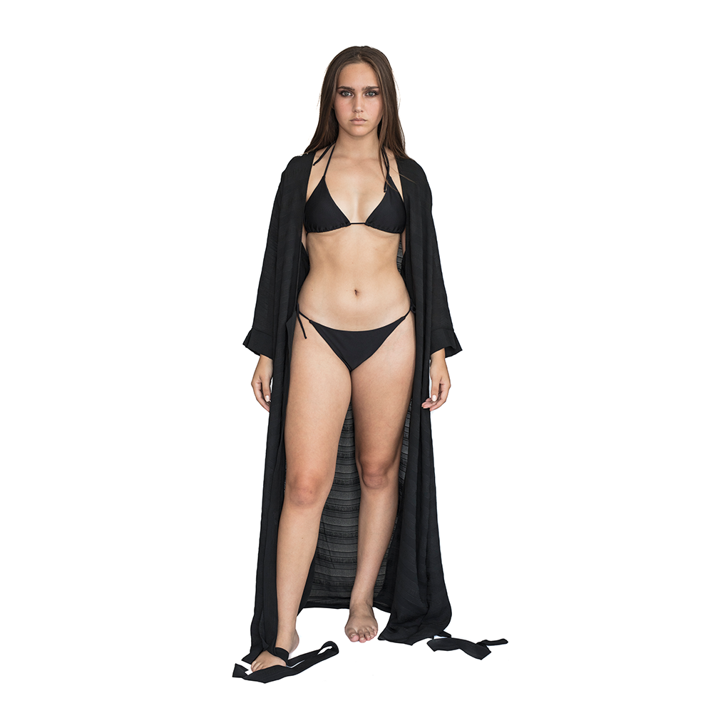 LLYLA Black String Bikini Set - Halterneck triangle bra with ruched back briefs